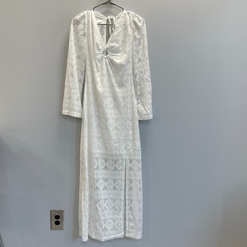 En Creme Long Sleeve Lace White Maxi Dress - Large - NWT